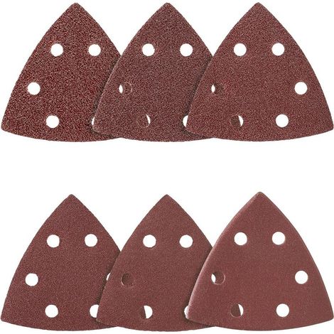 QAZQA 20pcs 90mm Papier Abrasif Papier Ponçage Triangulaire 6 trous Multi-fonctions grain 120, Papier Abrasif Tampon Abrasif pour - Remplacement Rapide de la Lame, Etui, Grattoir, Lame (1/4)
