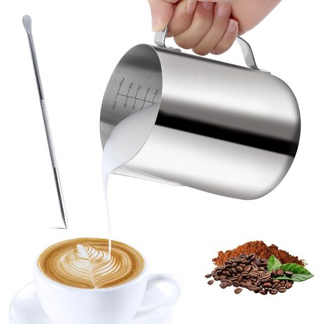 1 Pichet à Lait, Acier Inoxydable 304, Bec Verseur Anti-Goutte, Gravure Interne, Pour Latte Art et Cappuccino (1/5)