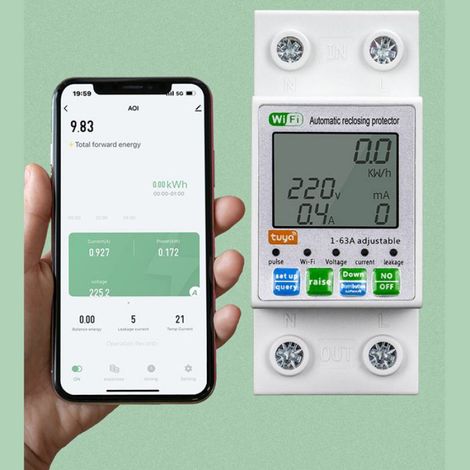 Disjoncteur Automatique - Réarmement Auto - LCD Tension Courant Fuite - Compatible Tuya ZigBee - Pour Tableau Électrique Rail DIN - 1 Pièce (1/5)
