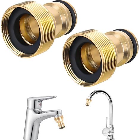 Adaptateur femelle-femelle 2 en 1 1/2 pouce et 3/4 pouce, connecteur rapide en laiton pour robinet de jardin, adaptateur fileté pour robinet d'eau (1/5)