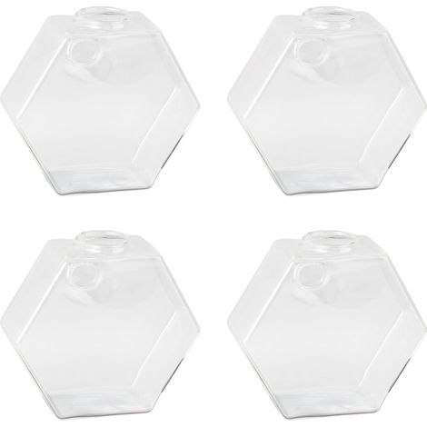 Vasenwand [Holz+Glas] [Modell] Sechseckige Wandhalterung aus widerstandsfähigem Borosilikatglas, transparent, Abmessungen 13,5 x 3,8 x 13 cm, für Zierpflanzen, 4er-Pack. (1/5)