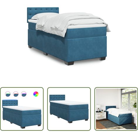 vidaXL Sommier à lattes de lit avec matelas bleu 80x200 cm velours (1/5)