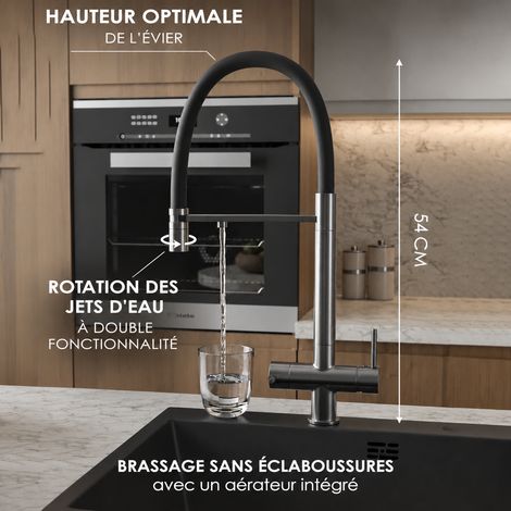 Mitigeur Cuisine Laiton Gris pistolet magnétique 3 en 1 Évier Eau Filtrée 53,5 × 36 × 7 cm 3 kg – Livraison gratuite