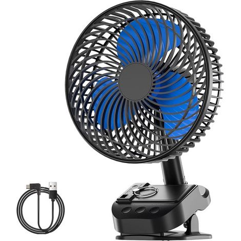 Ventilador USB 4 en 1，ventilador con clip de 8 pulgadas，ventilador de mesa recargable，5 velocidades，rotación automática de 45°/90° (1/2)