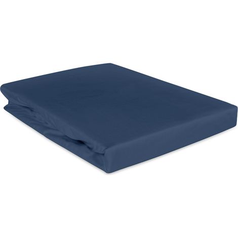 Sábana bajera de algodón de 200x220 cm, suave, satinada, color azul aciano. (1/5)