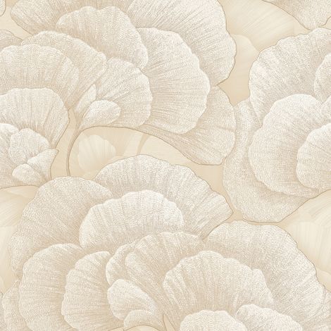 Papel pintado floral Profhome RE521012-DI papel pintado vinílico estampado en caliente tejido non tejido gofrado con ornamentos florales y efecto nacarado marfil blanco-crema plata 5,33 m2