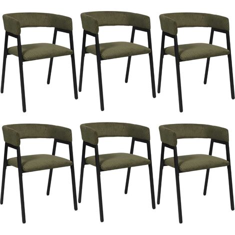 Lot de 6 fauteuils de table design en métal et velours côtelé coloris vert - AMORY (1/5)
