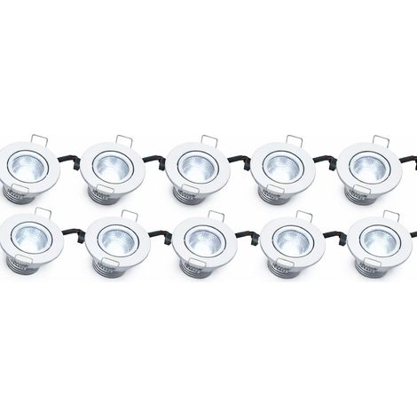 Kit 10 Faretti LED COB bianchi luce fredda 6500k da Incasso a soffitto 3W Orientabili, Foro 45mm Ø52mm, Fascio 30°, Driver 220-240V incluso, IP20 (1/3)