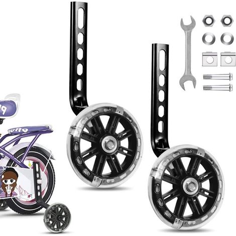 Roue Auxiliaire, Stabilisateur Velo Enfant, Roues Stabilisatrices Vélo Enfant, Vélo Roue Auxiliaire, Roues d'entraînement Réglables, Roulette Velo Universelle pour Vélos 12-20 Pouces (1/4)