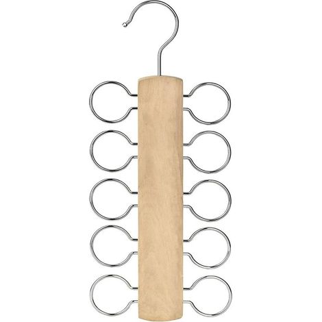 Porte-écharpe, Bois, 10 Crochets Métal, Organisateur Placard, Foulards Cravates Ceintures (1/5)