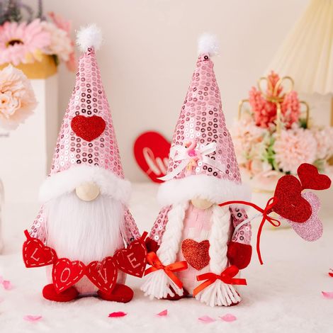 Valentinszwerge Valentinszwerge Valentinszwerge Valentinszwerge Valentinsdekoration Valentinsdekoration 2-teilig (Valentinsrose Pailletten-Pelzbommel-Spitzhut Rudolph für Männer, Valentinsrose Paillet (1/5)