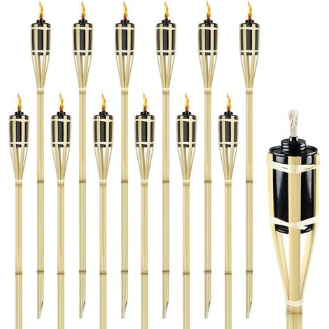 TrAdE Shop Traesio - Set 12pz Torcia In Bambù Naturale 150cm Da Giardino Per Esterni Con Stoppino 020097 02335 - (1/5)