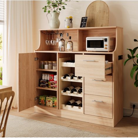 Buffet de bar avec LED, prises, range-bouteilles, porte-verres, MDF, 120 x 40 x 121 cm, DESVIAE (1/5)