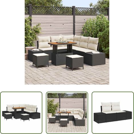 Poly rotin -  Ensemble de canapé de jardin avec coussin 8 pcs Noir Poly rotin (1/5)
