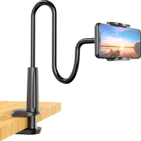 Support Téléphone Portable - Bras Flexible à Col de Cygne avec Pince de Fixation - Ajustable 360° - Hauteur Réglable Jusqu’à 138 cm - Pour Lit Bureau Table (1/5)