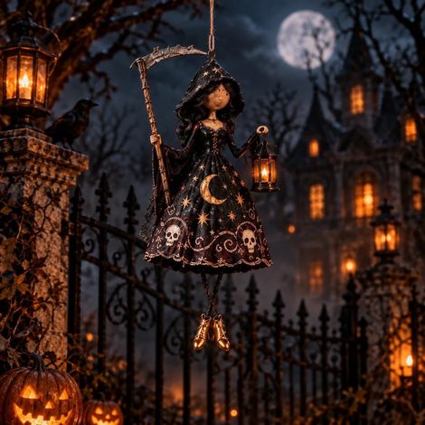 Exquisite and creative Gothic Halloween Hanging Decor - Witch Hanging Decoration - Holding a Scythe -