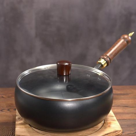 Poêle en fer non revêtue 2025 - Poêle japonaise antiadhésive forgée à la main - Anti-brûlure avec traitement durable du fer - Cuisinière à gaz/à induction (couvercle en verre + spatule, 24 cm) (1/5)