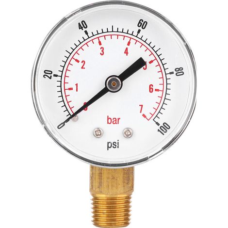 50 mm pressure gauge, 1/4 BSPT brass thread for fuel, air, oil, gas, water (0-100 PSI 0-7 Bar) (1/5)