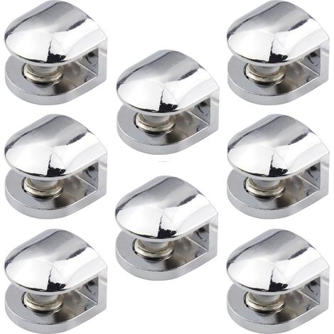 Juego de 8 soportes para estantes de vidrio, clips de vidrio ajustables, ganchos para espejos de pared, apto para vidrio de 6-8 mm. (1/4)