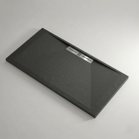 Receveur de douche 70x70 cm extra plat EDIS en résine surface ardoisée noir Grille inox (1/4)