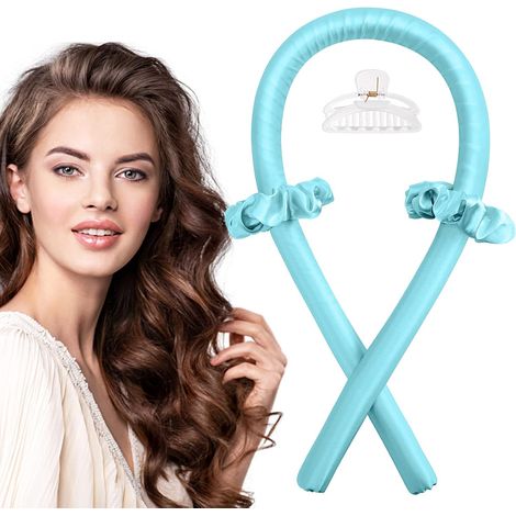 Bandeau pour fer à friser sans chaleur, bleu, en mousse EVA satinée, effet boucles de sommeil, lot de 1 (1/5)