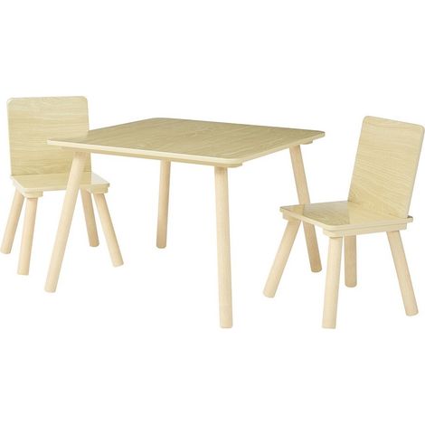 Kids Natural Wood Table and Two Chairs Set - L60 x W60 x H44 cm