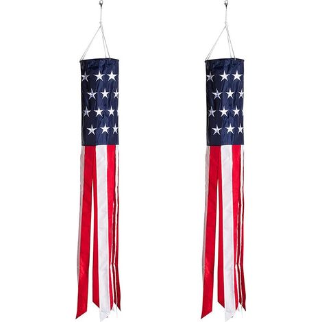 Windsack – Design mit amerikanischer Flagge – 60 cm und 35 cm – Wetterfeste Dekoration für Garten, Terrasse und Grill – 2er-Set (1/5)