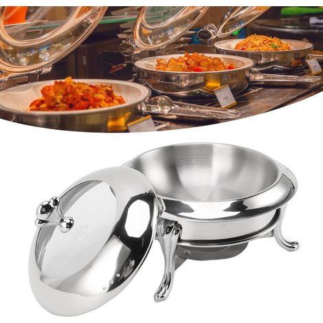 Marmita portátil redonda con calefacción (20 cm de diámetro) para bebidas alcohólicas, con tapa y recipiente de combustible de acero inoxidable para servicios de catering y eventos nupciales. (1/5)