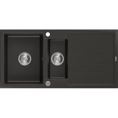 Mexen Andres 1,5-Becken-Granitspüle mit Abtropffläche 1000 x 500 mm, Schwarz/Gold Metallisch - 65151