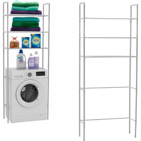 Cose da Casa Scaffale Sopra Lavatrice Salvaspazio Bagno e Ripostiglio Mobiletto Lavanderia Bianco con 3 Ripiani Portaoggetti Verticale Struttura Organizzativa Regolabile in Metallo 65x25x155 cm (1/4)