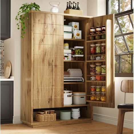 Armario alto 100x40x162,5 cm de MDF y metal roble claro, 8 niveles - MEUBLIV (1/5)