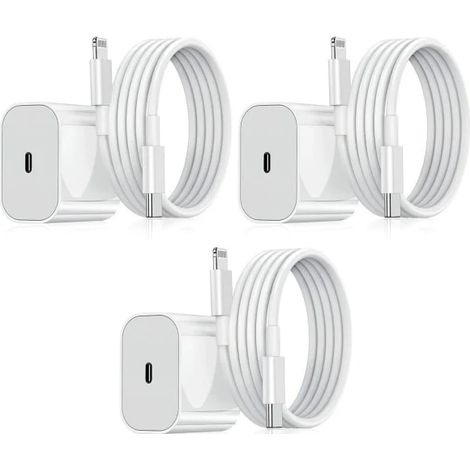 Kit de charge rapide 20 W pour iPhone – Adaptateur USB-C + câble blanc, lot de 3 (1/2)