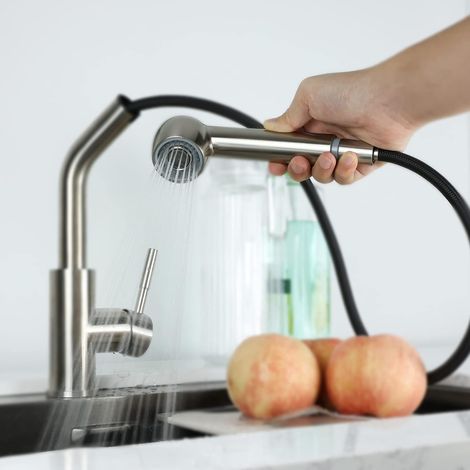 Bec de robinet de cuisine de rechange 2 types de jets Bec de robinet de cuisine de rechange pour robinet thermostatique Nickel brossé Taille du produit : 162 mm de longueur - 1 pièce (1/4)