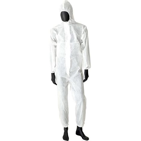 3 Tute protettive DPI in TNT 40gr. contro polveri e liquidi - Colore bianco DPI Classe 1 - Tuta usa e getta a 2 strati con cappuccio - Taglia M (1/5)