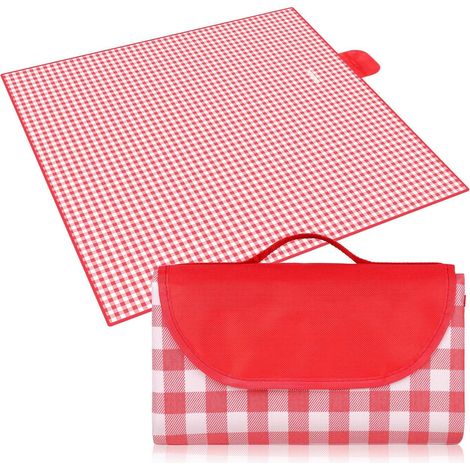Couverture de pique-nique imperméable (rouge), 200 x 200 cm, pliable avec poignée (1/5)
