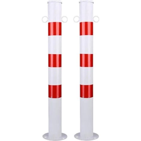 Poteaux de Signalisation Rouges et Blancs en Métal - Diamètre:76 mm - Hauteur:750 mm - Poteau Parking 2 œillets avec Vis de fixation (1/5)