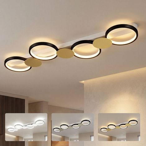 Plafonnier LED - HOMCOM - 4 lumières à montage affleurant, télécommande, intensité variable - acier - 100 x 31 x 7 cm - doré et noir (1/5)