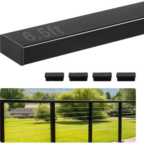 Barandilla rectangular de acero inoxidable de 198 cm, para interior/exterior, con tapa delgada, acabado negro mate, ajustable, barandilla de seguridad - 1 unidad (1/2)