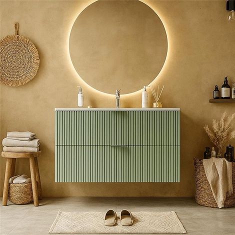 Exagonshop Mobile bagno cannettato 102x47 salvia opaco lavabo in