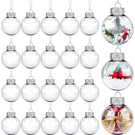 Juego de 20 adornos navideños de plástico transparente - 6 cm - Rellenables - Para manualidades - Decoración del árbol de Navidad (1/5)