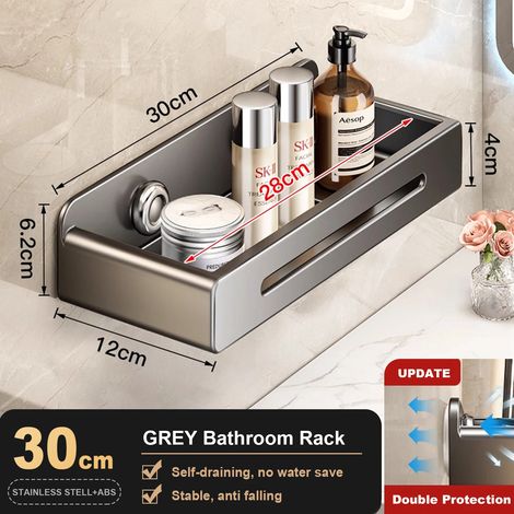 (Gris-30) Étagère murale de douche pour salle de bain, porte-shampoing, fixation murale sans perçage, étagère de rangement pour douche, grande capacité, robuste, supporte une charge importante (1/5)