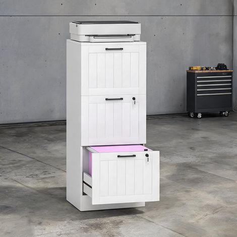 Meuble de rangement de bureau blanc en MDF 40 x 40 x 101 cm (1/5)