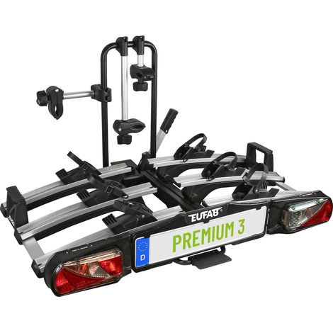 Eufab – Porte-vélos 3 vélos plateforme pliable et basculant – Charge utile 60 kg – Fixe-cadres antivols et rails aluminium – Accès coffre facile (1/5)