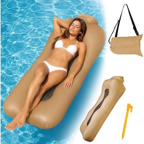 Aufblasbares Sofa, 190 x 70 cm, mit Airbag, aus Netzgewebe, geeignet für Strände, Musikfestivals usw., Farbe: Khaki. (1/5)