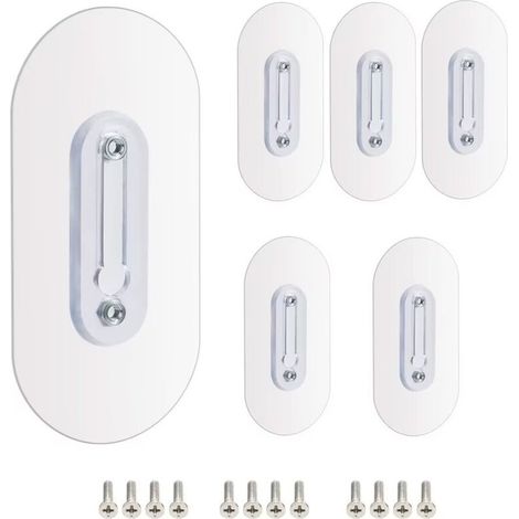 SABIR Lot de 6 crochets à vis adhésifs réglables avec vis pour salle de bain, cuisine, carrelage mural, douche (1/5)
