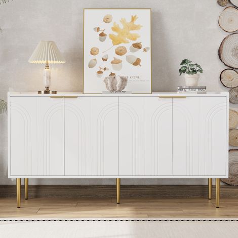 MEUBLIV Credenza 140x38x75 cm bianca - 4 ante, ripiani regolabili, stile moderno (1/5)