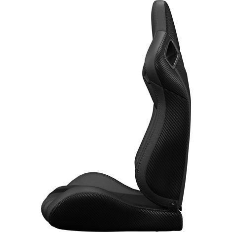 Lot de 2 sièges baquets universels noirs, cuir PVC noir surpiqûres, dossier carbone inclinable avec glissières réglables (sans supports de fixation). (1/5)