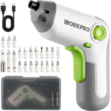 Perceuse Visseuse Sans Fil 6Nm 3,6V, Visseuse Devisseuse Excentrique avec 21 Embouts, Barre d'Extension, Batterie 2000 mAh, Lumière LED, Câble USB, Boîte de Rangement, pour Bricolage, Blanc (1/5)