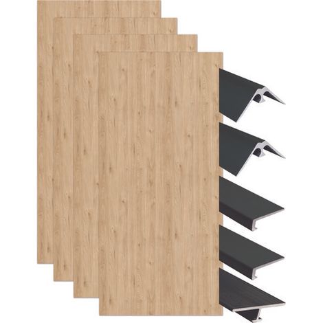 ONDEE ZEN - Pack de montage 4 panneaux muraux en niche - Bois 200 cm - profilés noirs (1/4)