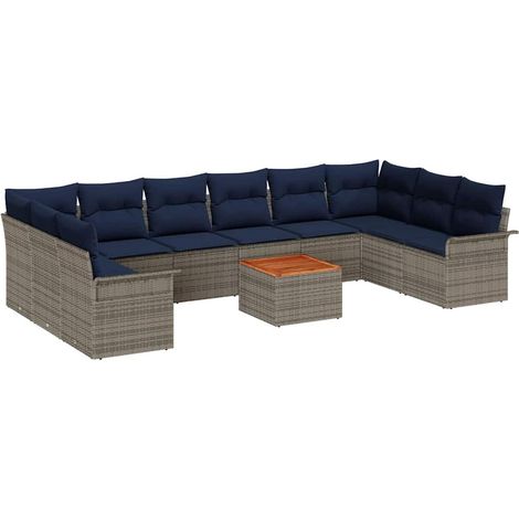 Maison Exclusive - Gartensofa-set 11 pcs Grau und Marineblau Poly